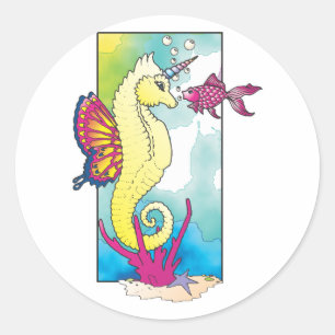 vlinderzeepaard en vis ronde sticker