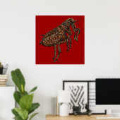 Vlo op donkerrood poster (Thuiskantoor)