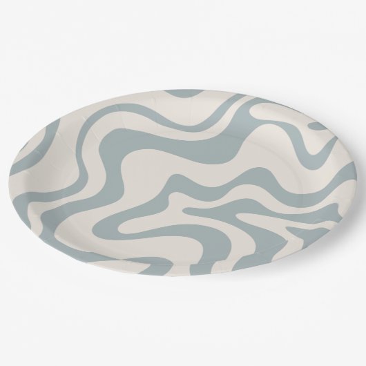 Vloeibaar Abstract patroon Blauw-Grijs en Cream Papieren Bordje (Gekanteld)