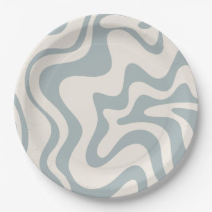 Vloeibaar Abstract patroon Blauw-Grijs en Cream Papieren Bordje