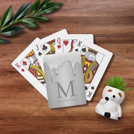 Vloeibaar chroom druppelt metaal monogram pokerkaarten