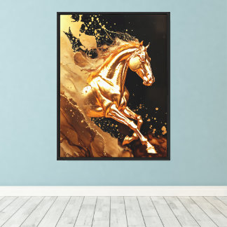 Vloeibaar Goud Galopperend Paard Canvas Afdruk