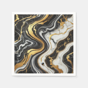 Vloeibaar Goud Zwart Witte Marmer Uitzicht Glamour Servet