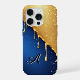 💛 Vloeibaar Gouden Drip Elegantie over Diep Oceaa iPhone 15 Pro Hoesje