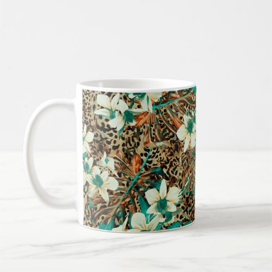 Vloeibaar naadloos patroon met orchideeën koffiemok (Links)