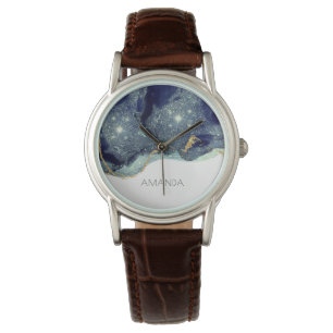 Vloeibare Abstracte alcohol Inkt Gold Navy Glitter Horloge
