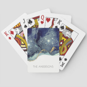 Vloeibare Abstracte alcohol Inkt Gold Navy Glitter Pokerkaarten