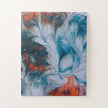 Vloeibare aquarel indigo blauw oranje koraal