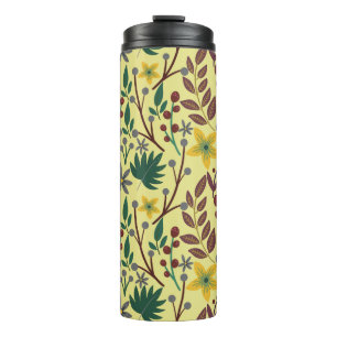 Vloeibare bloemen, bladeren, takken, naadloos, van thermosbeker