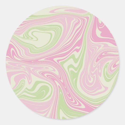 Vloeibare draai groen roze patroon ronde sticker (Voorkant)
