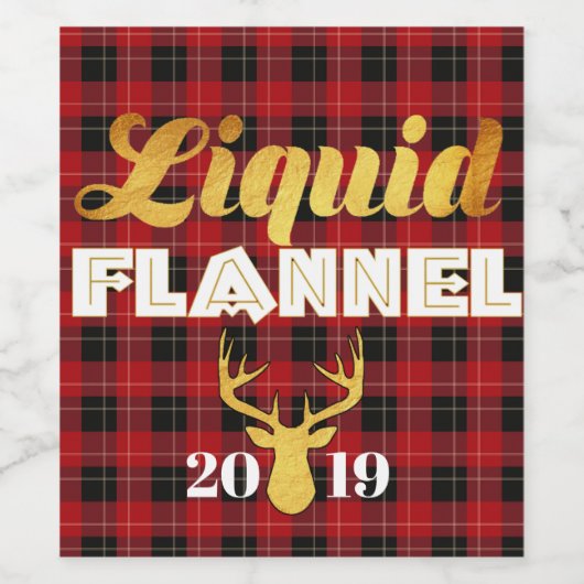 Vloeibare Flanel Rood & Zwart Buffel Plaid Gouden Wijn Etiket (Enkel label)