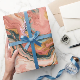 Vloeibare Koraal Perzik Waterstroom Abstract Patro Cadeaupapier