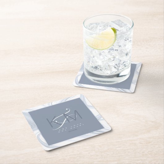 Vloeibare marmer Wedding Dusty Blue ID888 Vierkante Kartonnen Onderzetter (Insitu)