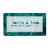 Vloeibare marmertextuur van turquoise met gouden a etiket (Voorkant)