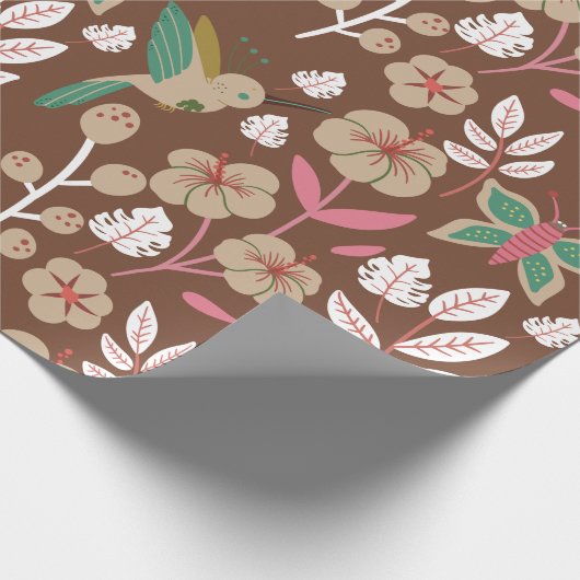 Vloeibare naadloze bloemen, bladeren, vlinder cadeaupapier (Hoek)