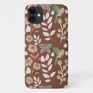 Vloeibare naadloze bloemen, bladeren, vlinder iPhone 11 hoesje