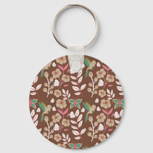 Vloeibare naadloze bloemen, bladeren, vlinder sleutelhanger