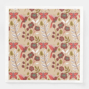 Vloeibare naadloze bloemen, vogels, vlinder servet
