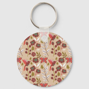 Vloeibare naadloze bloemen, vogels, vlinder sleutelhanger
