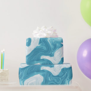 Vloeibare Oceaan Aqua Blauwe Drift Witte Abstracte Cadeaupapier