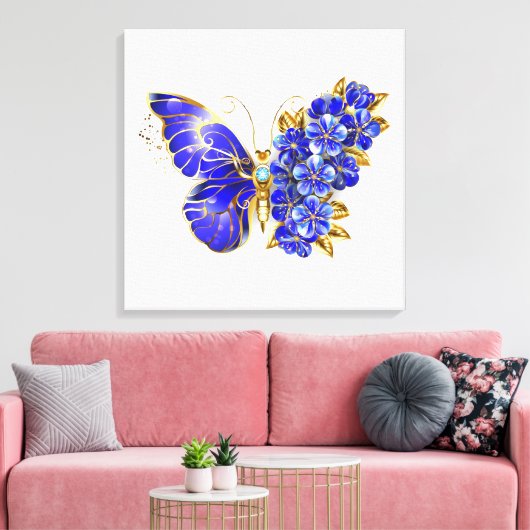 Vloeibare saffiervlinder canvas afdruk (Insitu (Woonkamer))