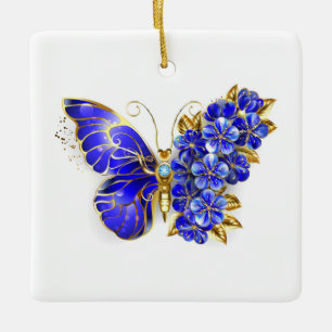 Vloeibare saffiervlinder keramisch ornament