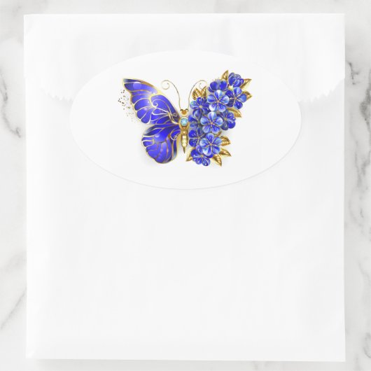 Vloeibare saffiervlinder ovale sticker (Tas)