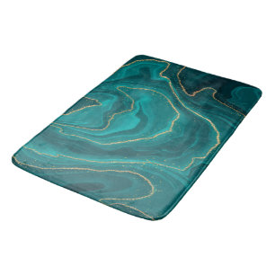 vloeibare turquoise marmer met gouden achtergrond badmat