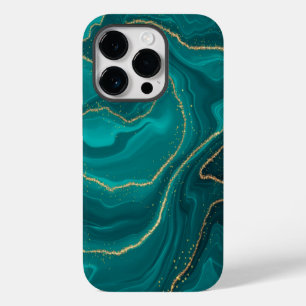 vloeibare turquoise marmer met gouden achtergrond Case-Mate iPhone 14 pro hoesje