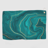 vloeibare turquoise marmer met gouden achtergrond golfhanddoek (Horizontaal)