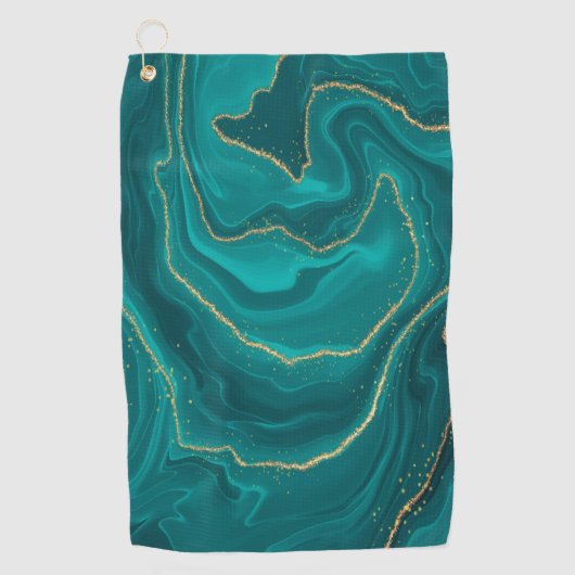 vloeibare turquoise marmer met gouden achtergrond golfhanddoek (Voorkant)