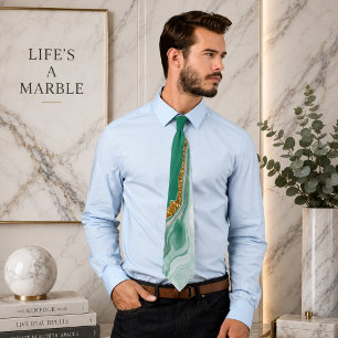 Vloeibare Wervel Marmer Groen en Goud Necktie Stropdas