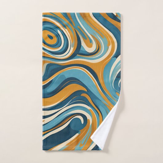 Vloeibare werveling oker blauw trippy patroon bad handdoek (Handdoek)