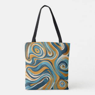Vloeibare werveling oker blauw trippy patroon draagtas