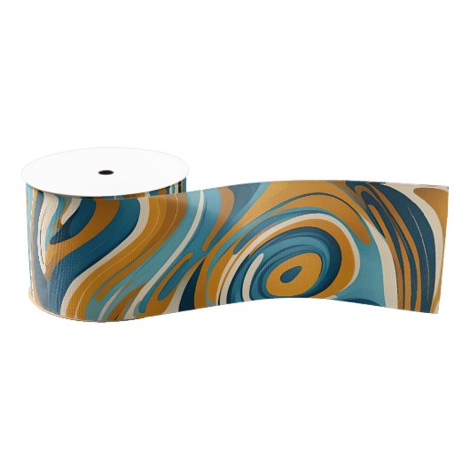 Vloeibare werveling oker blauw trippy patroon grosgrain lint (Spoel)