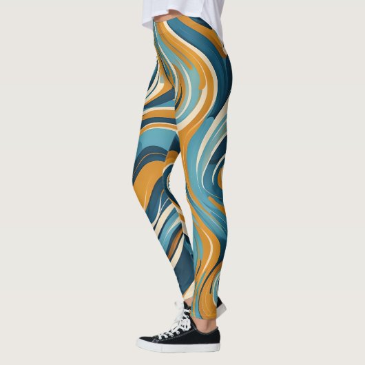 Vloeibare werveling oker blauw trippy patroon leggings (Links)