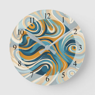 Vloeibare werveling oker blauw trippy patroon ronde klok