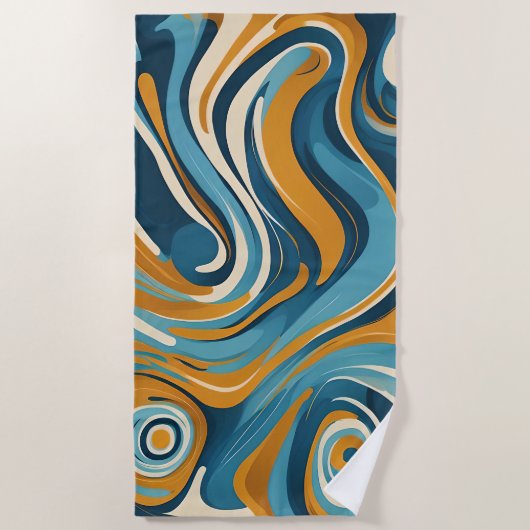 Vloeibare werveling oker blauw trippy patroon strandlaken (Voorkant)
