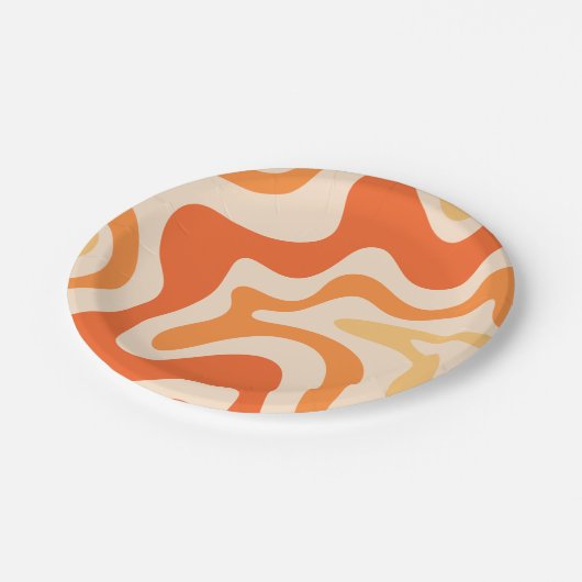 Vloeibare wervelkolom Retro Vibe Tangerine Oranje Papieren Bordje (Gekanteld)