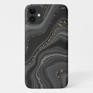 Vloeibare Zwart Grijs Wit Agate Glitter Droom #2 iPhone 11 Hoesje