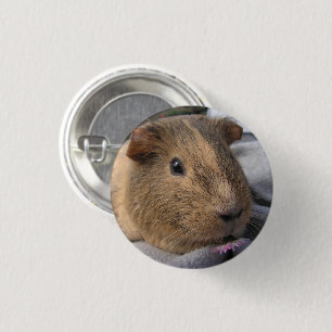 Vloeiend, Agouti Guinea Pig. en Bloem Ronde Button 3,2 Cm