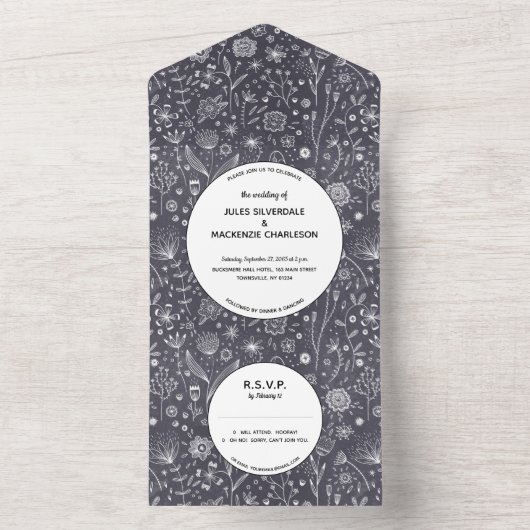 Vloeiend Chalkboard Monochrome Moderne Weddenschap All In One Uitnodiging (Binnen)