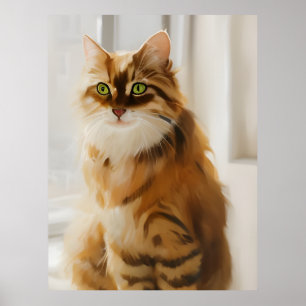 Vloeiend gemberkat in het venster poster