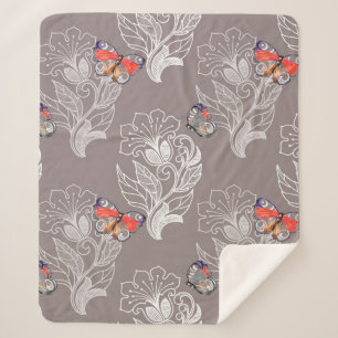 Vloeiend grafisch en vlinder, waterverf, patroon sherpa deken