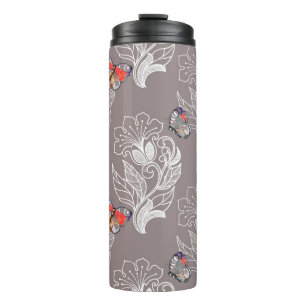 Vloeiend grafisch en vlinder, waterverf, patroon thermosbeker