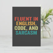 Vloeiend in Engels Code en sarcasme Grappige Coder Kaart (Staand voorkant)