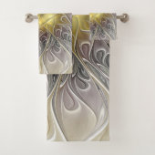 Vloeiend met goudmatige Abstracte fractale bloem Bad Handdoek (Insitu)