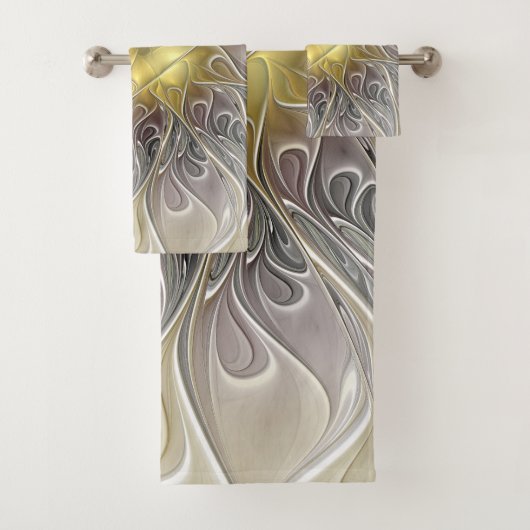 Vloeiend met goudmatige Abstracte fractale bloem Bad Handdoek (Insitu)