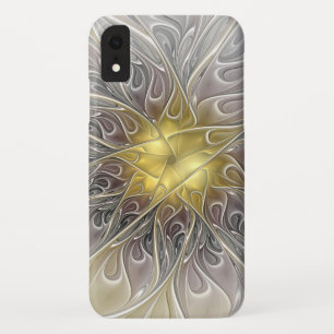 Vloeiend met goudmatige Abstracte fractale bloem iPhone XR Hoesje