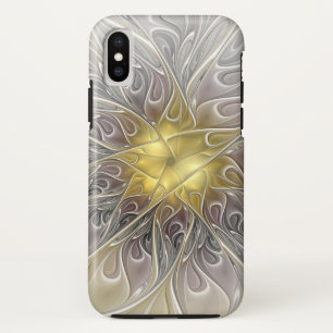 Vloeiend met goudmatige Abstracte fractale bloem iPhone XS Hoesje